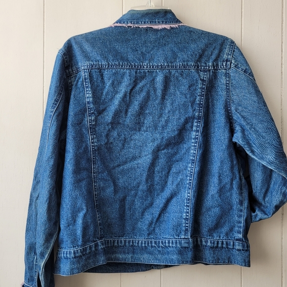 Vintage 90s Jean Jacket Snap Closure Pink Fringe Pockets - Picture 2 of 15